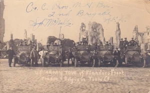 Original WWI RPPC Real Photo Postcard US ARMY AEF TROOPS CARS YPRES Belgium 233 - Picture 1 of 2