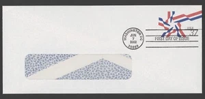 U649 37c Red & Blue Star Ribbon Stamped Envelope, Windowed Size #9 FDC - Picture 1 of 1