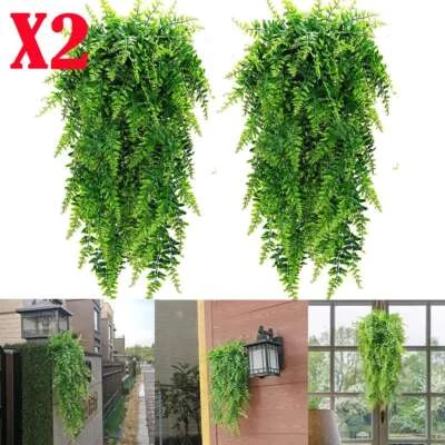 2 piezas Artificial Falsa Vid Colgante Hiedra Verde Planta Helecho Persa Decoración Colgante de Pared Foto 1 de 4
