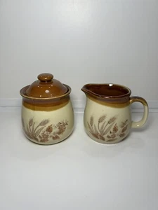 Covered SUGAR & CREAMER ~ Made in Japan ~ Wheat/Floral - Picture 1 of 2
