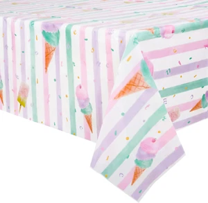 Ice Cream Party Table Cover - 4PCS 54” X 108” Disposable Rectangular Plastic Tab - Picture 1 of 7