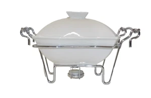 Godinger Siena White Retro Porcelain Chafing Dish with Warming Stand - Picture 1 of 4