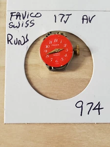 LADIES FAVICO 1 7J AV WRIST WATCH MOVEMENT #974 - Picture 1 of 2
