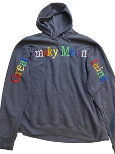 Great Smoky Mountains Hoodie Size L Spellout Sleeve Rainbow Embroidered Pullover - Picture 1 of 5
