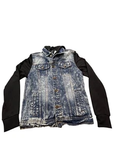 Carbon Rue21 Mens Small Denim Vest With Black Sleeves Trucker Jacket - Picture 1 of 8
