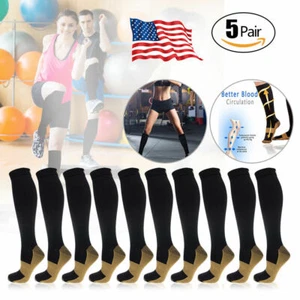 5 Pairs Copper Energy Knee High Compression Socks, SM L/XL XXL Free Ship USA - Picture 1 of 12