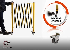 Trafford Industrial Expandable Metal Barricade, 11 Feet, Yellow and Black Mobile - Picture 1 of 5