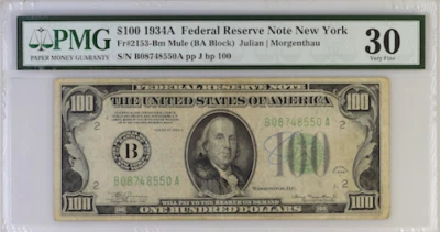 1934 A  PMG FRN NEW-YORK FR# 2153- Bm Mule ( BA BLOCK ) JULIAN / MORGENTHAU   - Image 1 of 2