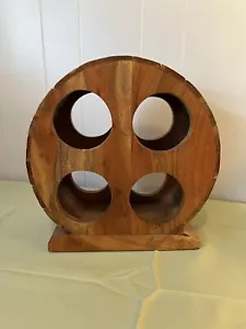 Hermoso estante redondo de madera para 4 botellas de vino, hecho en la India, rústico - Imagen 1 de 11