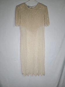 Brilliante by JA Silk Embellished Beaded Sequin Pearl Dress Ivory Size S VTG  - Picture 1 of 9