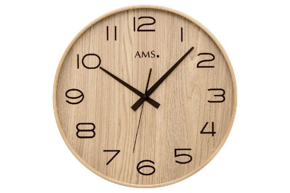 AMS 5522 Wanduhr Funk Funkuhr analog Holz Naturfarben