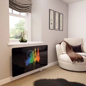 Glass Radiator Cover Printed - 'Pride' London on Black - Made By Premier Range - Picture 1 of 6