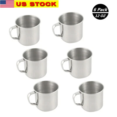 Pacote com 6 canecas de sopa de café de aço inoxidável caneca de acampamento 12 oz  - Imagem 1 de 4