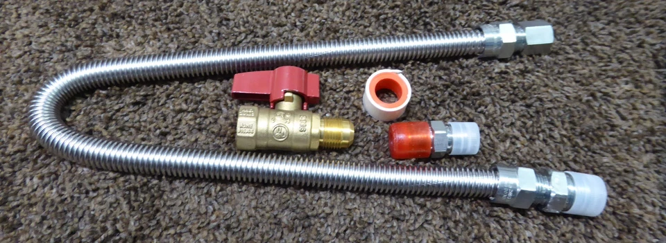 One Stop Gas Appliance Hook up Kit - Brass Gas Ball Valve and Flexible Gas Conne - Image 1 of 4