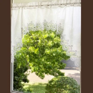 W144*H88cm White Embroidered Floral Kitchen Window/Door Cafe Curtain Top Valance - Picture 1 of 6