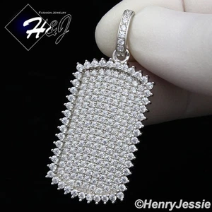MEN SOLID 925 STERLING SILVER ICED BLING CUBIC ZIRCONIA DOG TAG PENDANT*SP164 - Picture 1 of 4