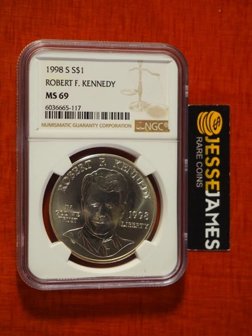 1998 S $1 SILVER ROBERT F. KENNEDY COMMEMORATIVE DOLLAR NGC MS69 BROWN LABEL Cover