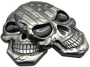 2x 3D Metal US Flag Skull Decal Emblem Motorcycle, Auto, Truck (Metallic Bronze)