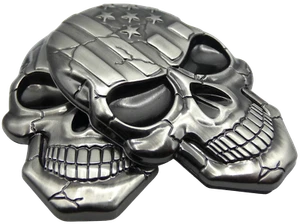 2x 3D Metal US Flag Skull Decal Emblem Motorcycle, Auto, Truck (Metallic Bronze) - Picture 1 of 12