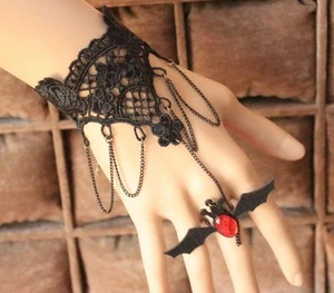 BLACK LACE Bracelet+Ring (Size adjustable).Vintage,Wedding,Necklace/Choker. BB02 - Imagen 1 de 8
