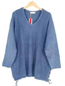 SHEEGO Damen PULLOVER Grobstrick lang warm blau Größe 48 50 NEU P129 - Bild 1 von 4