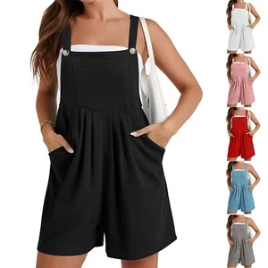 Womens Strappy Loose Dungarees Shorts Summer Romper Beach Jumpsuit Playsuit Size - Picture 1 of 33