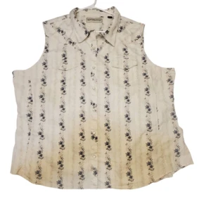 Women's Bit & Bridle Floral Design Western Pearl Snap Sleaveless 97% Cotton Shir - Picture 1 of 10