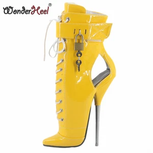 Wonder Style 7" Stiletto Heel Fetish Locked Padlocks Training Ankle Ballet Boots - Picture 1 of 7