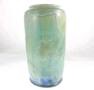 6" Studio Pottery Crystalline Green Blue Vase - Picture 1 of 6