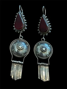 Sterling Silber roter Jaspis Fransen Statement Boho Ohrhänger 17,24 g 925 - Bild 1 von 4