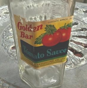Golden Bar Tomato Sauce 26 FL OZ Bottle. Bendigo Preserving Co-M684. Rare. 50’s - Foto 1 di 6