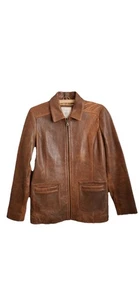Vintage The Territory Ahead Full Zip Braun Cognac Lederjacke Damen Gr. SM - Bild 1 von 20
