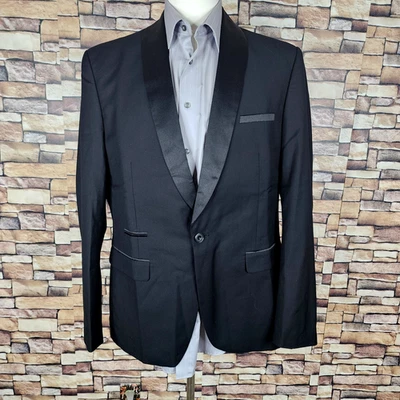 Chaqueta de esmoquin a medida para hombre 42R negra chal de un botón con ventilación única Foto 1 de 4
