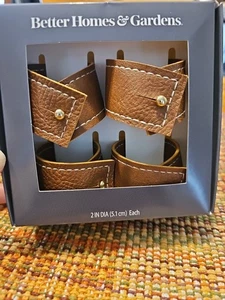 BETTER HOME GARDEN Anillos de servilleta de cuero marrón sintético paquete de 4 2” Modernos Vacaciones BONITOS - Imagen 1 de 4