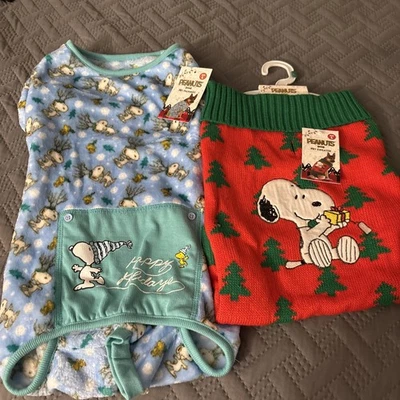 Christmas Holiday Peanuts Snoopy Pet Dog Sweater AND Pajamas Size Large - NWT! - Image 1 of 4