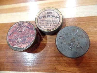 3 LATAS VACÍAS DE IMPRIMACIÓN ANTIGUA, WINCHESTER, IMPRIMACIONES DE YUNQUE Y CEBADO ELEY LONDRES Foto 1 de 4