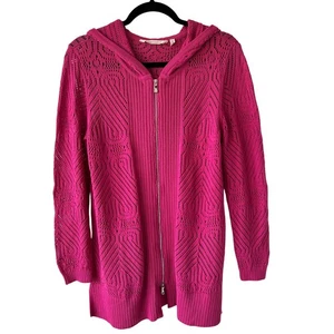 Cárdigan con capucha y cremallera completa tejido corazón Soft Surroundings para mujer magenta talla M - Imagen 1 de 8