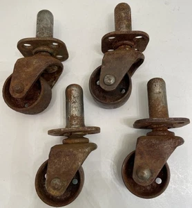 Vintage 4er Set Metall Industrierollen mit Metalleinsatz Gusseisen Radlackierung - Bild 1 von 11