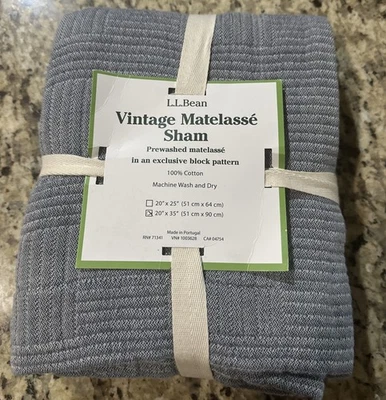 LL Bean Vintage Matelasse King 20 x 35 Sham Block Chambray Azul TOTALMENTE NUEVO Foto 1 de 2