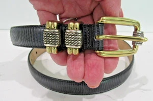 Cinturón de cuero negro Brighton Classics detalles plateados/dorados talla M-30 4B614 - Imagen 1 de 4