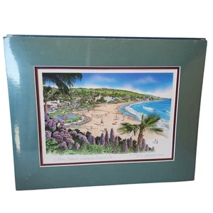 Jim Krogle 1993 Print Laguna Beach Main CA Signed Matted 14x11 Blue/green border - Picture 1 of 6
