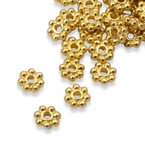 Gold 4mm Daisy Spacers, Bright 50-Pack TierraCast Design, Tiny Jewelry Beads - Picture 1 of 8