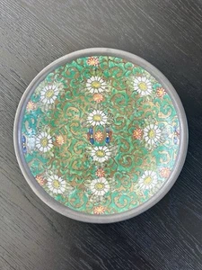 Vintage Japanese Porcelain Ware Hong Kong ACF Trinket Bowl Floral Pewter Rim - Picture 1 of 2