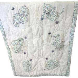 Handmade Baby Infant QUILT Crib BLANKET Animals Embroided 46"x32" Quality Clean - Picture 1 of 9