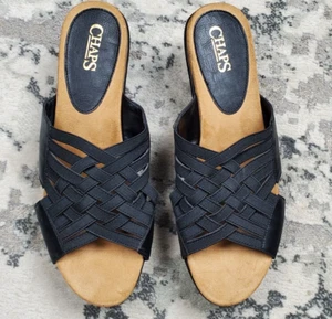 Chaps Sandal Wilma Womens 9B Black Stretch Fabric Slip-On Casual Comfort Wedge - Picture 1 of 13