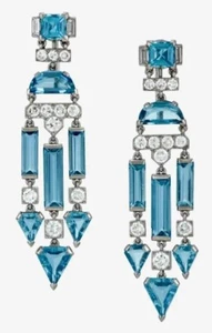 Lab Aquamarine Designer Dangle Earrings 925 Fine Silver Handmade Women Jewelry - Picture 1 of 6
