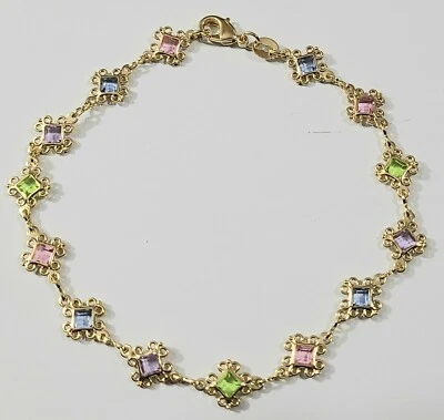Brazalete tobillo 9,75 pulgadas largo filigrana relleno de oro piedras multicolores nuevo # 5 Foto 1 de 2