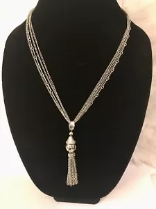 Collana con ciondolo nappa 4 fili vintage 60 tono argento 20" - Foto 1 di 7