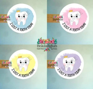 I Lost A Tooth Today Stickers - Lost a Tooth Labels - Watercolours 40mm /50mm - Picture 1 of 3