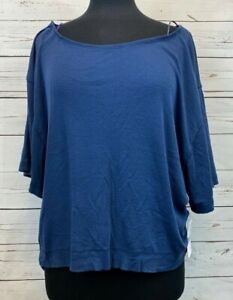 Free People Ink Blue Short Sleeve Tee Shirt Blouse Distressed Edge Sz XS NEW NWT